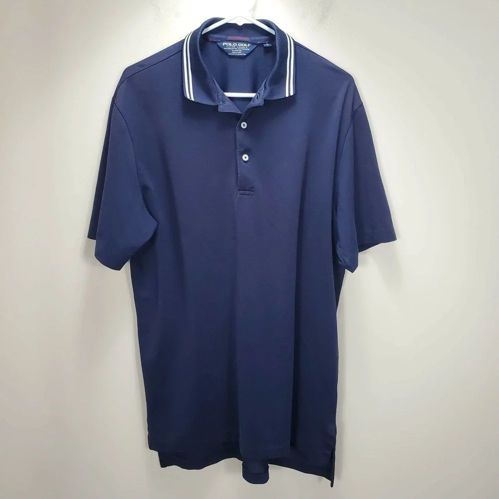 Ralph Lauren Golf Sport Performance Blue Polo‎ Short Sleeve Mens Large Spell-Out